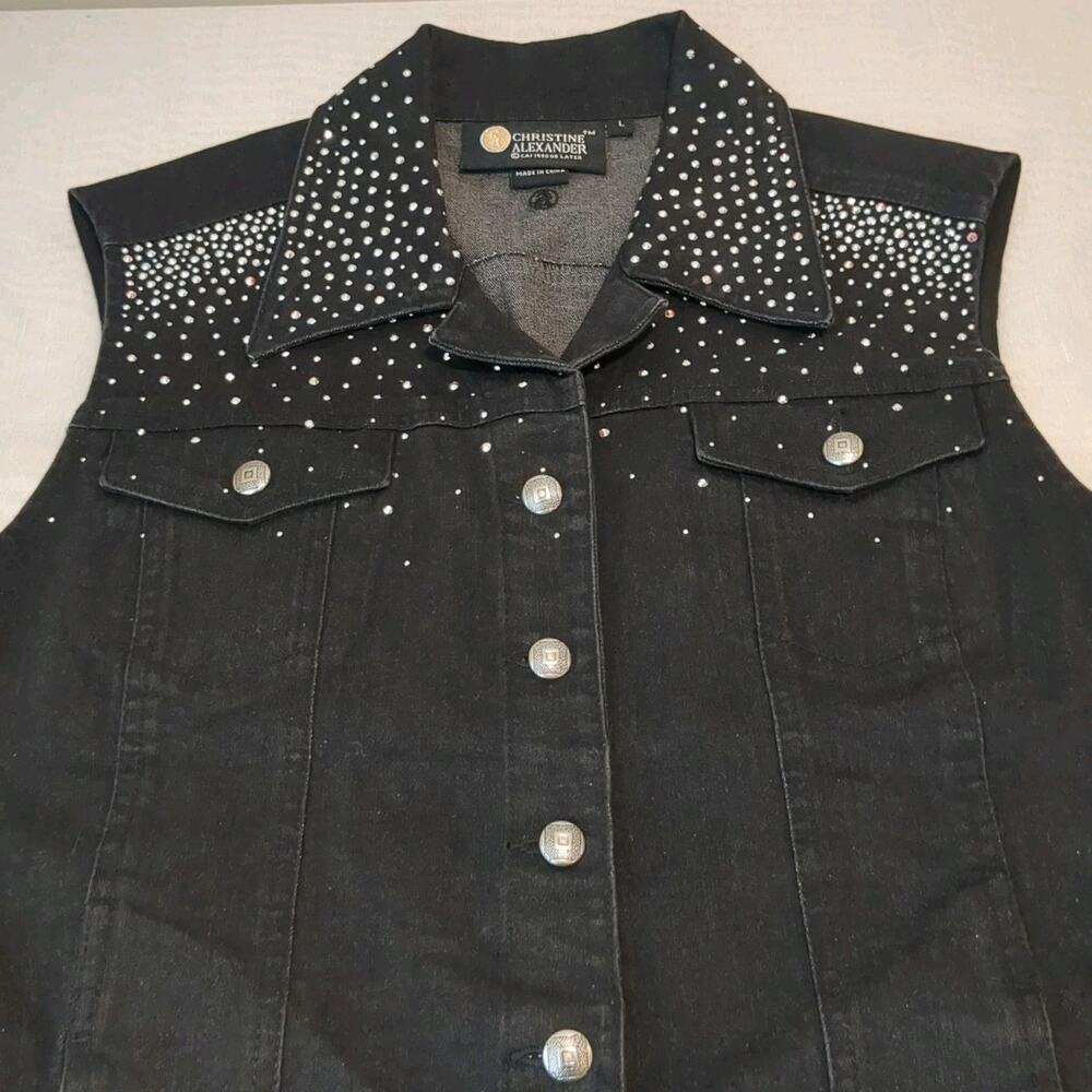 Christine Alexander Black Denim Bling Vest Crystal Rhinestones Studs Large - Picture 5 of 13